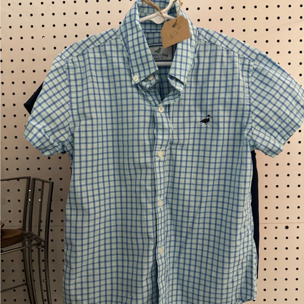 Blue and White Plaid Button Down Shirt